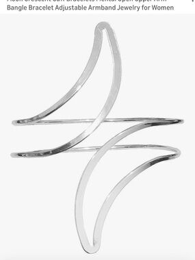 Silver Crescent Wave Open Cuff Bracelet